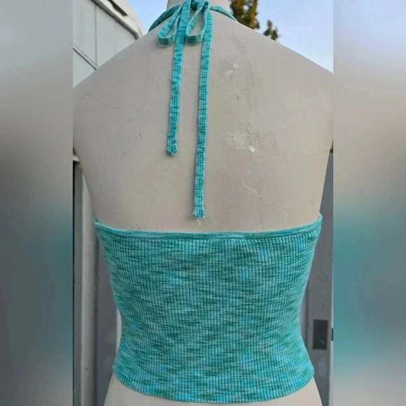 Garage Split Front Halter Top Tie Neck Sweater Tank Space Dye Green Blue S - Picture 6 of 9